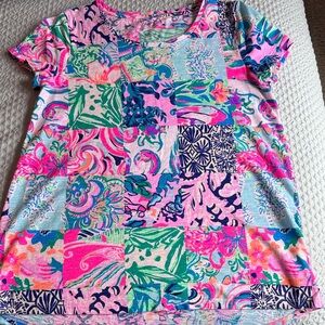 Women’s Patchwork Floral Print Short Sleeve Top - Pink Multi